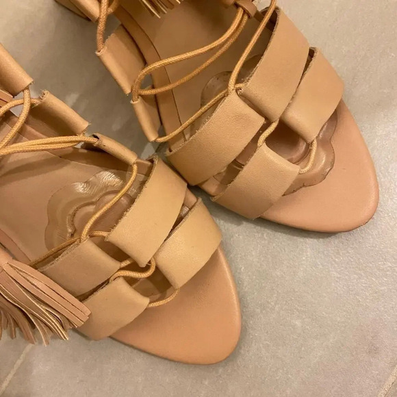 Loeffler Randall Tasseled Lace Up Leather Sandals Wheat Tan Size 8 - Picture 5 of 11
